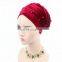 Velvet Pearl Turban Hat Scarf Winter Hat Muslim long Tail Cap