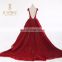 Puffy Crystals Cap Sleeves Red Prom Dresses V-neck 2017 Ball gowns prom dress long Rhinestones Red Carpet Celebrity prom gowns