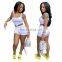 2020 Fashion Summer Sexy Two Piece Tight Crop Top Zipper Shorts Sets For Women Two Piece