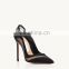 Black color new latest net manufacturer shoes design handmade high heels pointed toe heel women court shoe sandals