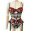 3pcs Black Color High Quality Flower Embroidery Girls Wearing Corset Quality Lingerie