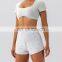 Fashion Fitness Gym Sports Casual Hot Shorts High Waist Biker Shorts Built In Bra Short Sleeve Crop Top Yoga Suit Set For Women
