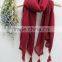Fashion Latest Large Long Plain Cotton Linen Embroidery Lace Brim Tassel Scarf Shawl