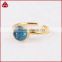 Gold plated natural rainbow round druzy agate stone adjustable knuckle ring