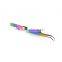 Mini Straight with Curved Tip Eyelash Extensions Tweezers Set In Multi-Color/Rainbow Plasma Coating
