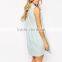 2016 light blue mini sleeveless button front casual girls dress