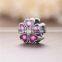 D179 women silver flower charm,european enamel purple heart beads for DIY bracelet