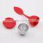 Red Color Stainless Steel Tea Infuser with Silicone Leaf Handle and Drip Tray