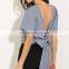 new design bow tie chambray top women summer tops