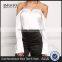 MGOO Manufacturer Custom Soft Satin Blouses Young Girl Sexy Crop Tops Off White Cold Shoulder Shirts