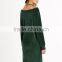 2017 Fashion Dark Green Velvet Long Sleeve Dress Slit Side Round Neck Velvet Plain Pajama Dress With Knee Length