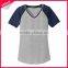 Wholesale Raglan Sleeve Slim Fit Women 100% Polyester V-neck T-shirt