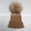 Fur bobble hats for women lady beanies raccoon fur bobble knitted beanies