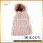 Winter Knit Pom Pom Hat Beanie with Fur Pompom for Women Lady