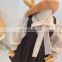 Girls Hepburn style lantern sleeve lace-up shirt black strap dress two-piece