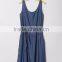 2015 fashion Hot Blue O-Neck Sleeveless Elastic Denim Dress plus size jean dresses with belt