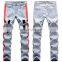 Custom brand men's spring and summer denim washed ripped jeans plus size clothes