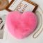 012New plush faux fur Winter tote Chain Crossbody Bag Small cute heart sharp tote pink red black purse