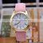 Golden Case Women Top Quality Leather Strap Dress Watch with 5 Colors