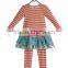 Wholesale cheap stripe top dot pants ruffle dress children clothing set girl Chevron dress