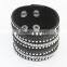Wholesale fashion model flannelette wide leather bracelet decorated with rhinestone