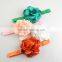 Baby hair accessory satin fabric rolled flower with elastic headband,infant satin rosette elastic hair tie