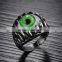 5MM Stainless steel vintage antiqued silver green evil eye ring fashion ring steam punk jewelry 6240028
