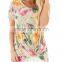 Wholesale Private label clothing Plus Size US Women Floral Print Short Sleeves Front Side Knot Tees