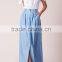2017 New Design Women Button Front Banded Waist Chambray Maxi Skirt
