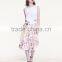 Peach blossom Summer Dress Retro Printed Floral Pleated Skirt High-waist Woman Long Dress