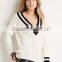 Warm Sweaters 2015 Women Fashion Casual Knitted Pullover V-Neck Long Sleeve White Slim Lady Sweater