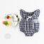 2017 Beautifuly Pure Cotton Toddler Girls Small Grid Romper With Bubble Sleeve