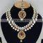 Western Designer Beautiful Pearl Crystal Dark-Red Stone Gold Plated Wedding Collection Kundan Zerconic Necklace set