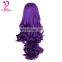 Wholesale Cheap Heat Resistant Fiber Hair Long Natural wavy Side Bangs purple color Synthetic Machine Made Wig for White Women