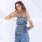 TWOTWINSTYLE Vest For Women Strapless Sleeveless Off Shoulder Patchwork Backless Sexy Denim