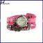 Women's Flower Sense Retro Wrap Around Weave Leather Watch Ladies Fancy Wrist Watches Pink WP007