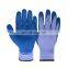 Wholesale durable 10G polyester cotton gloves with blue wrinkle latex coating