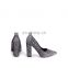 Fashion high quality cheap price ladies high heel heavy glitter pumps sandals silver shoe block heels dress shoes