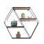 Wholesale High Quality Hexagon geometric Metal And Wooden Wall mounted Shelf shelves For wall