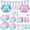 Disposable blue kiddies theme birthday party disposable napkin cutlery paper set plate tray cup