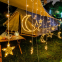 moon star curtain string lights 8 mode solar power wedding decorate lighting warm white led fairy lights with remote for holiday