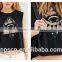 2016 12ps MOQ new style custom sleeveless printed black ladies top