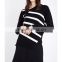 Wholesale Women Front-exposed button Asymmetric Neck Long Sleeves Waffle Knit Striped Cashmere and Cotton Jumper(DQE0182T)
