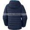 Navy Blue Hooded Lightweight Mens Goose Down Jacket with Contrast Lining