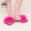 Modern design hot selling kids fox fur pvc slide sandals girls real pink fur slipper