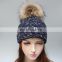 Hot sale acrylic winter knitted beanie real raccoon fur pom pom hats