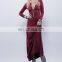 Cotton Spandex Knitted Tight Slim Red Long Sleeve Evening Dresses Woman Night Dress NT6774