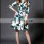 Half sleeve women printed shirt dress with pleat waist, hot selling spring dress