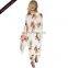 Women's Summer Sexy Ivory Floral Printed Kimono Side Slit Beach Dresses