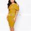 2016 New Design Yellow Woven Fabric Women Midi Prom Pencil Dress